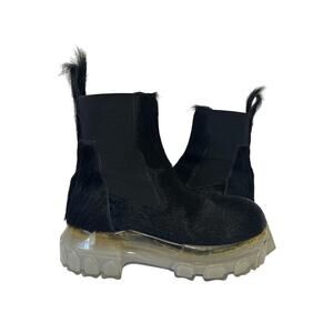 Rick Owens Calf Hair Beetle Bozo Chelsea Boots IT 37 Black w/ Transparent Sole